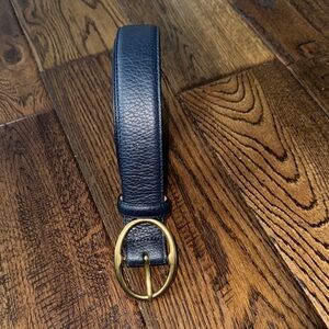 Orvis Navy Leather Belt with Gold Buckle Men’s Size Large